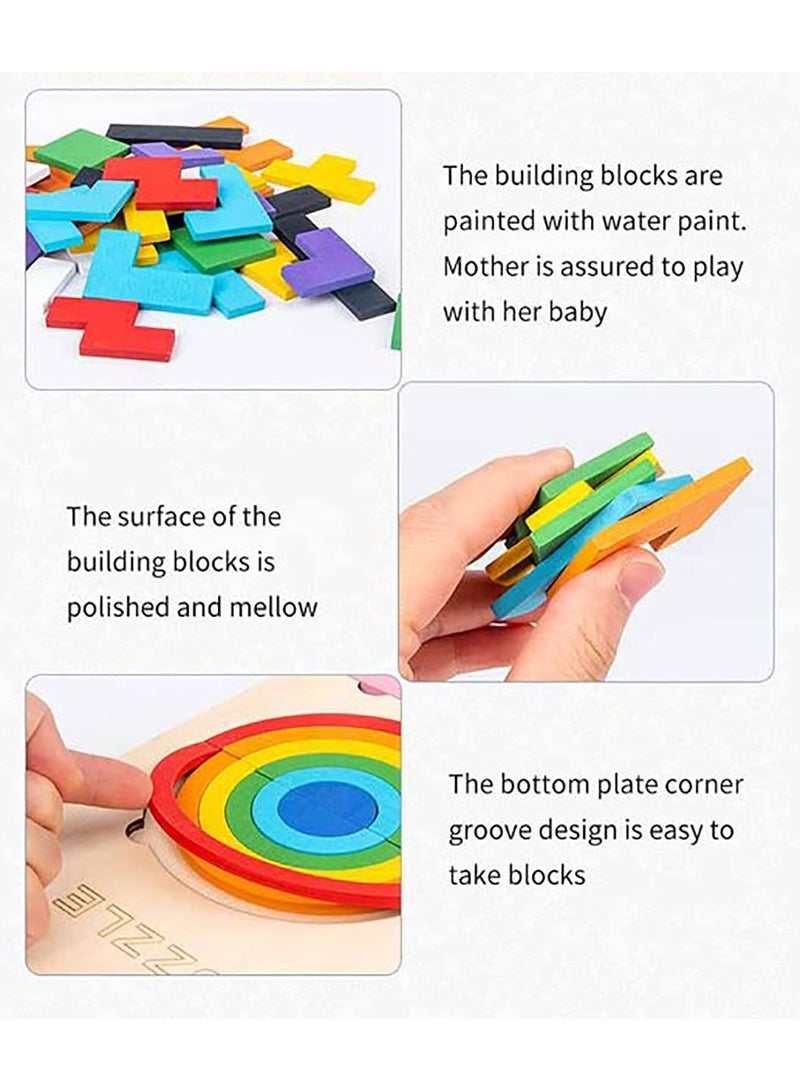 Toy Box Wooden 3 in 1 Learning & Educational Magnetic Tangrams, Tetris and Rainbow Bridge Pattern Blocks Puzzle Sorter Kids Toy - Image 3