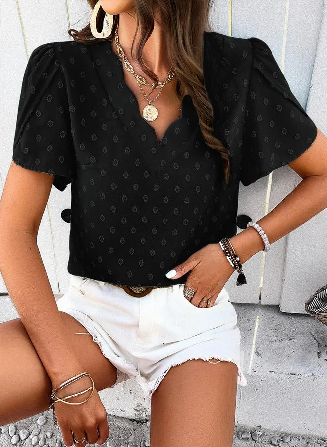 تايك تو Dobby V Neck Regular Fit Blouse by Styli