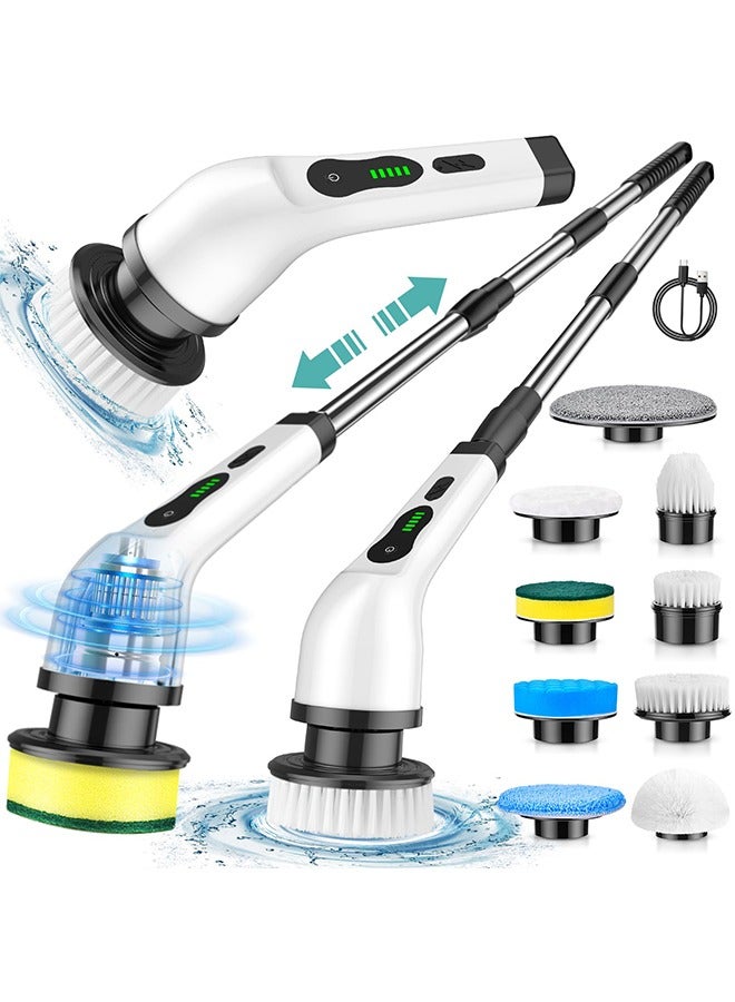 فرشاة تنظيف كهربائية، فرشاة تنظيف لاسلكية، فرشاة تنظيف لاسلكية مع مقبض تمديد قابل للتعديل 9 رؤوس فرشاة قابلة للاستبدال، 3000 مللي أمبير IPX7 مقاومة للماء لأرضية حوض الاستحمام والبلاط والسيارة - Image 1