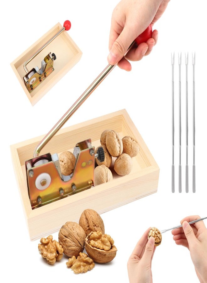 ZEENEEK Heavy Duty Nut Cracker with Wooden Base, Adjustable Manual Nut Cracker for All Nuts - Easy Open Walnut, Pecan, Macadamia, Hazelnut Opener Tool Kit with 4 Stainless Steel Picks - Image 1