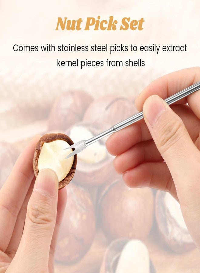 ZEENEEK Heavy Duty Nut Cracker with Wooden Base, Adjustable Manual Nut Cracker for All Nuts - Easy Open Walnut, Pecan, Macadamia, Hazelnut Opener Tool Kit with 4 Stainless Steel Picks - Image 2