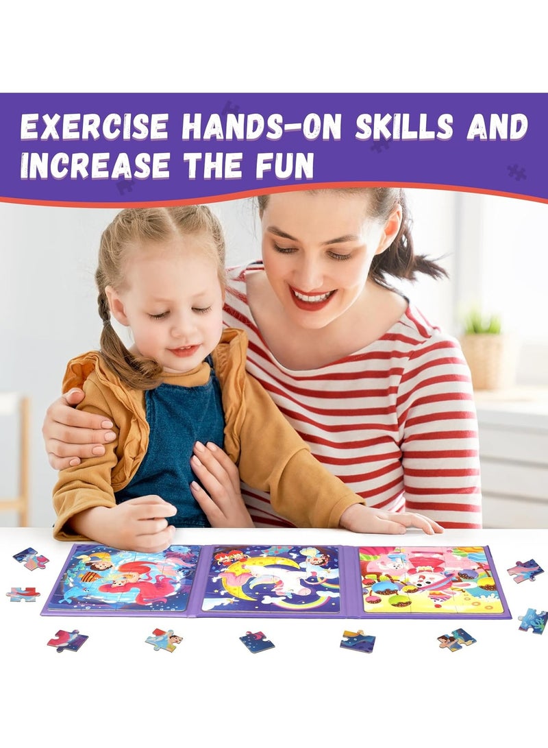 3 IN 1 KID PUZZLE: This set of mermaids magnetic puzzle has 3 parts with colorful images.There are 12, 16 and 20 puzzle pieces, 48 in total, ranging from easy to difficult, full of fun and challenges, helps kid develop motor skills and improve logical think - Image 2