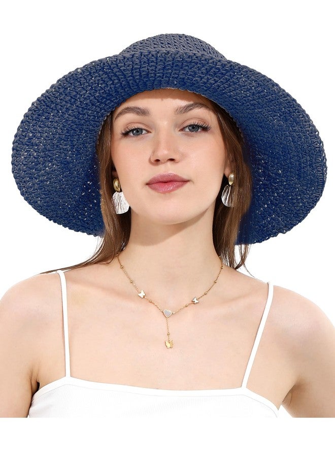 LA CARRIE Women Sun Hats Floppy Foldable Wide Brim UV UPF 50+ Straw Hat with Bow for Summer Beach(Navy) - Image 4