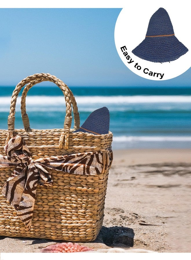 LA CARRIE Women Sun Hats Floppy Foldable Wide Brim UV UPF 50+ Straw Hat with Bow for Summer Beach(Navy) - Image 5