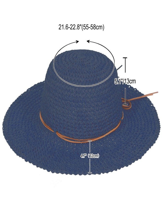 LA CARRIE Women Sun Hats Floppy Foldable Wide Brim UV UPF 50+ Straw Hat with Bow for Summer Beach(Navy) - Image 2