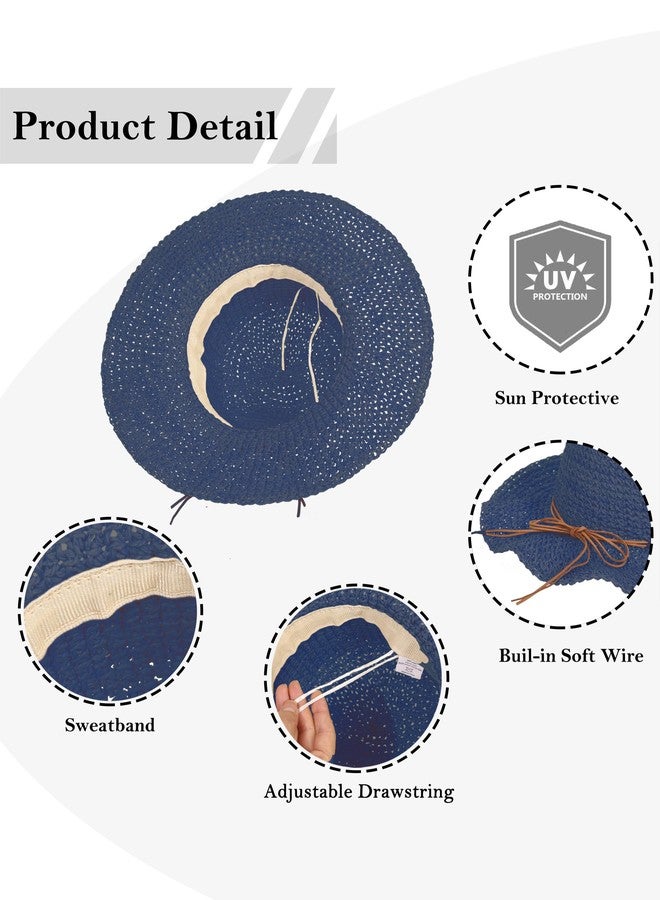 LA CARRIE Women Sun Hats Floppy Foldable Wide Brim UV UPF 50+ Straw Hat with Bow for Summer Beach(Navy) - Image 3