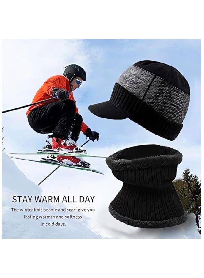 Cozy Winter Knit Beanie and Scarf Set for Men Warm Soft Fleece Lining Perfect for Cold Weather Outdoor Activities - Image 2