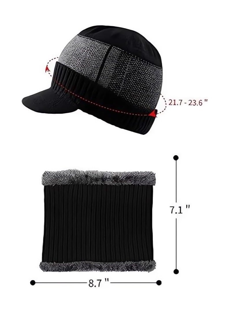 Cozy Winter Knit Beanie and Scarf Set for Men Warm Soft Fleece Lining Perfect for Cold Weather Outdoor Activities - Image 5