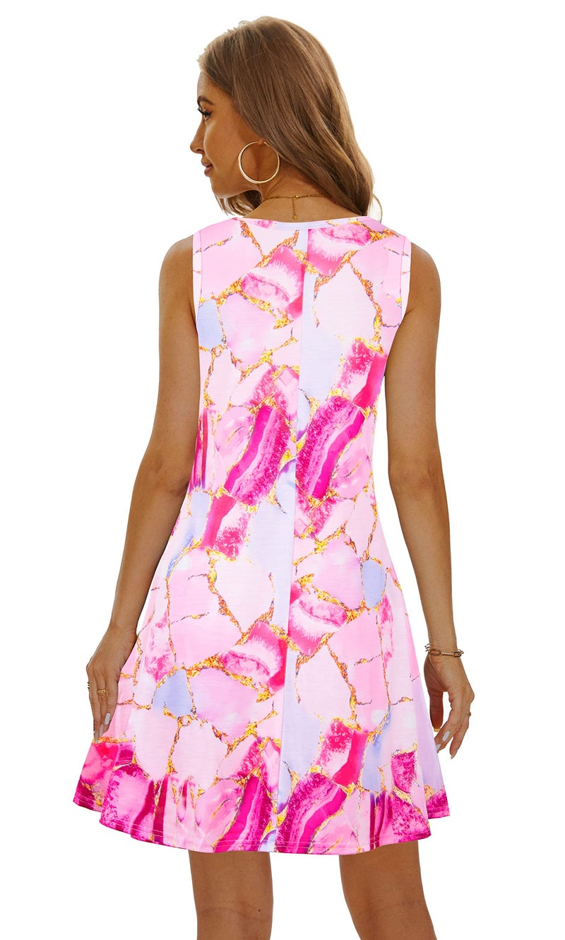 MOSKILL Summer Dresses for Women 2024 Casual Sundresses Beach Cover Ups Sleeveless Tshirt Swing Dress with Pockets X-Large Pink Stitching - Image 3