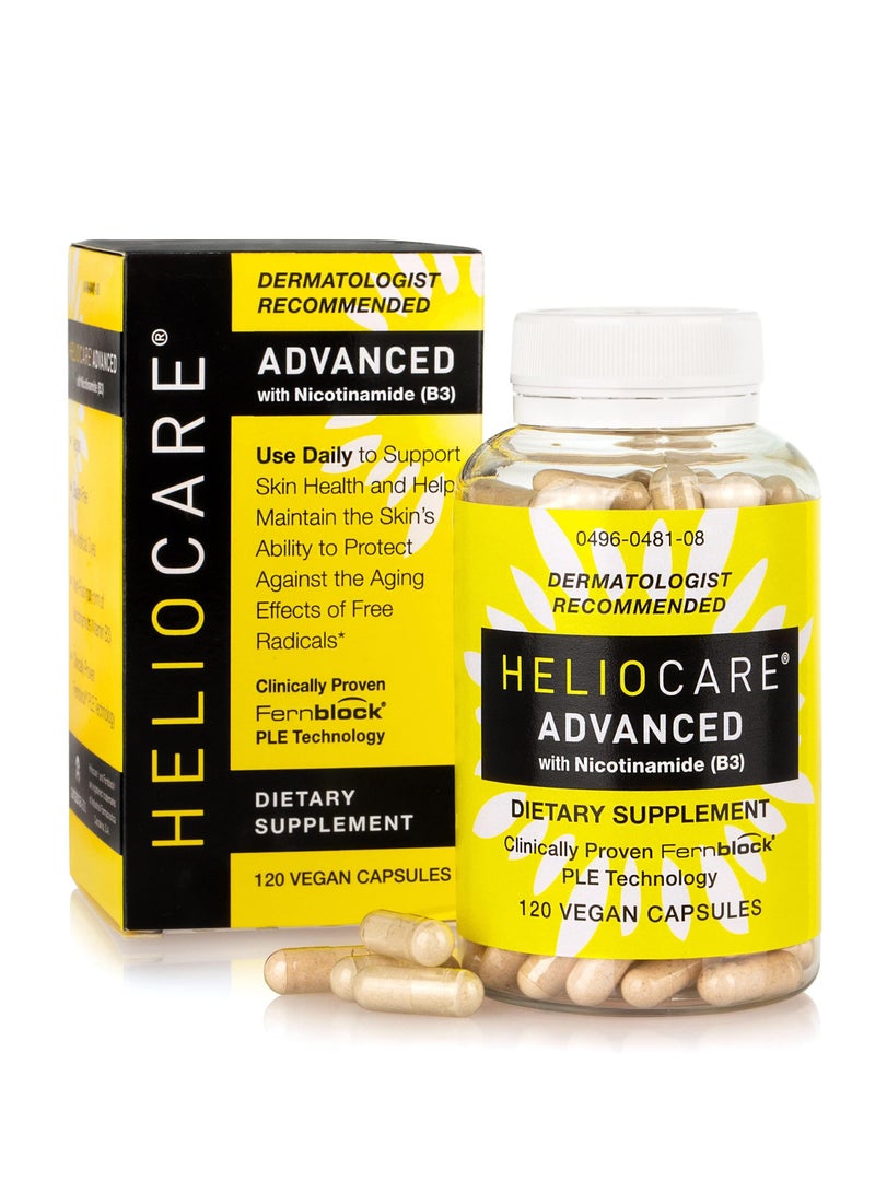 Heliocare Advanced Niacin B3 Supplement: Fernblock PLE Extract 240mg Per Serving - Supports Skin Cell Health W/Antioxidant Rich Vitamin B3 Niacin 500 mg - 120 Vegan Capsules - Image 1