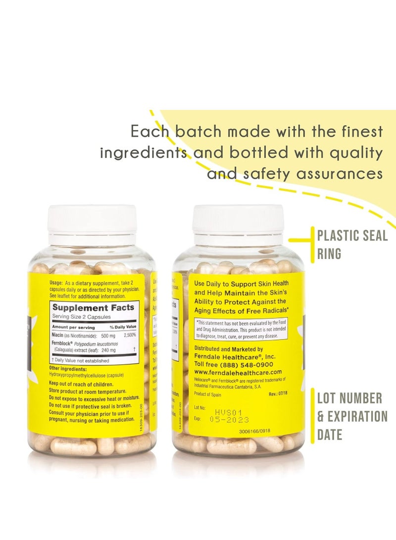 Heliocare Advanced Niacin B3 Supplement: Fernblock PLE Extract 240mg Per Serving - Supports Skin Cell Health W/Antioxidant Rich Vitamin B3 Niacin 500 mg - 120 Vegan Capsules - Image 2