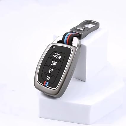 LivTee Premium Metal Soft Car Key Cover Cover with Keychain & Full Protection Compatible with Hyundai Creta,alcazer, I20, Venue, Elantra, and Tucson 4 Button Smart Car Key Cover (B-Hyundai) - Image 1