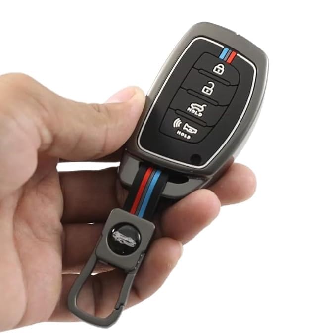 LivTee Premium Metal Soft Car Key Cover Cover with Keychain & Full Protection Compatible with Hyundai Creta,alcazer, I20, Venue, Elantra, and Tucson 4 Button Smart Car Key Cover (B-Hyundai) - Image 2