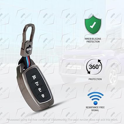 LivTee Premium Metal Soft Car Key Cover Cover with Keychain & Full Protection Compatible with Hyundai Creta,alcazer, I20, Venue, Elantra, and Tucson 4 Button Smart Car Key Cover (B-Hyundai) - Image 3