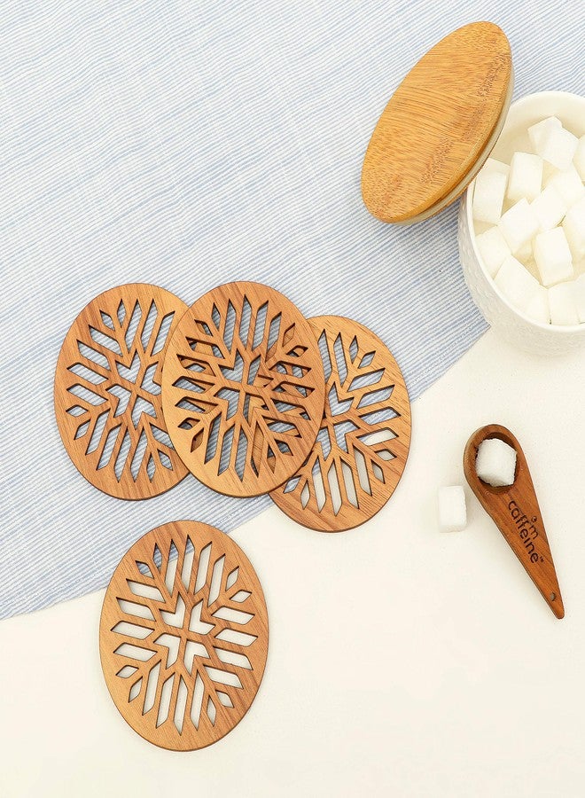 DULI قواعد أكواب خشبية من خشب MDF مقطوعة بالليزر من DULI™ للشاي والقهوة (مجموعة من 4 قطع) (تصميم محفور) - Image 1