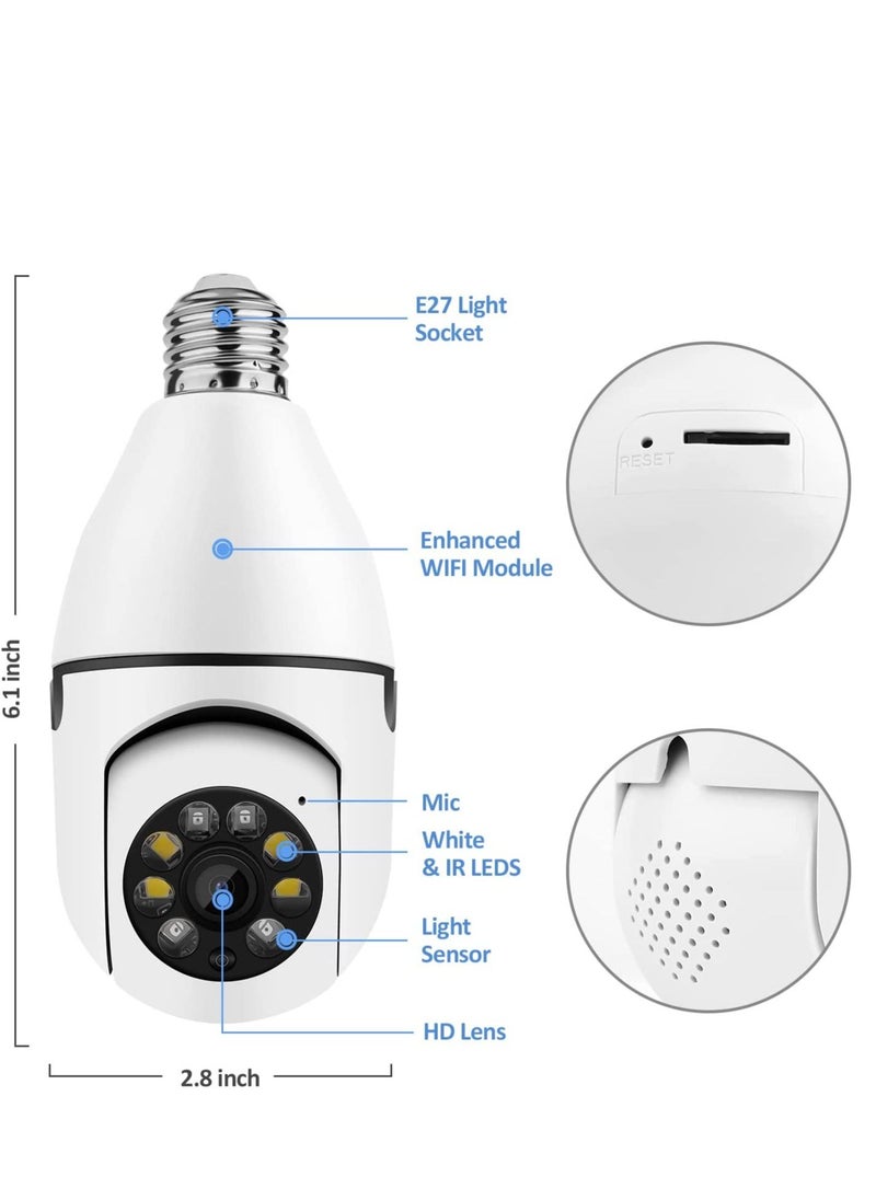 Generic - 1080P 360°Rotate Auto Tracking Panoramic Camera Light Bulb Night VisionWireless for WiFi PTZ IP Cam Remote Viewing Security E27 Interface Home Security Webcam Two Way Voice - Image 1