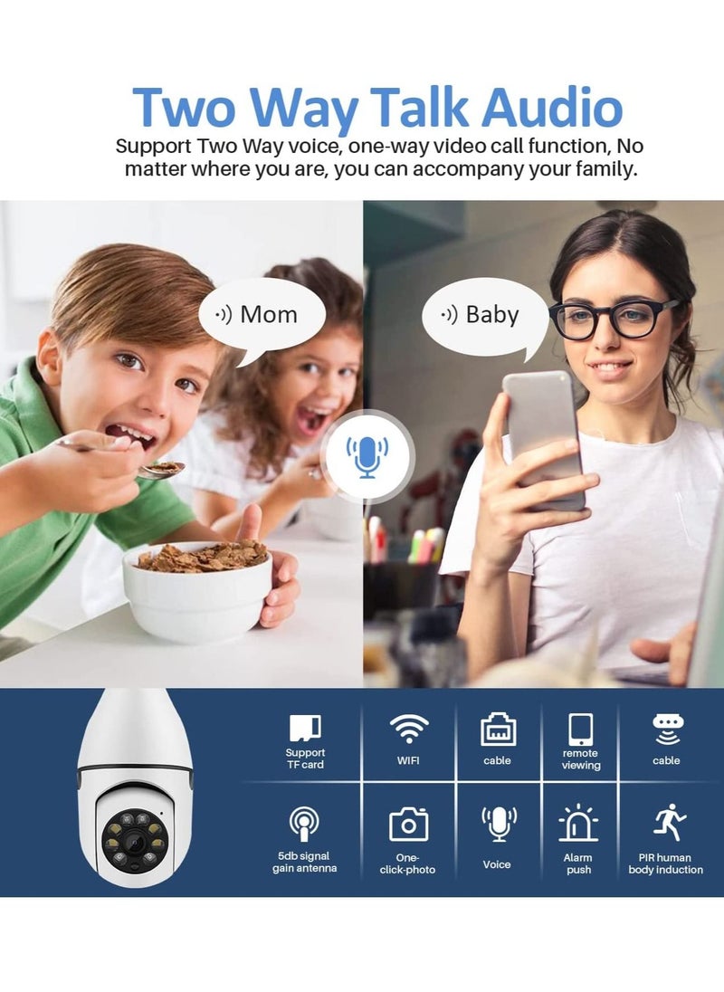 Generic - 1080P 360°Rotate Auto Tracking Panoramic Camera Light Bulb Night VisionWireless for WiFi PTZ IP Cam Remote Viewing Security E27 Interface Home Security Webcam Two Way Voice - Image 1