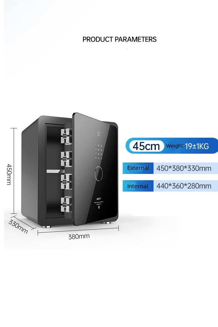 دايي خزنة آمنة للمكتب المنزلي مقاس 45 سم مع خاصية التعرف على بصمات الأصابع وكلمة مرور، مصنوعة بالكامل من الفولاذ، وبطانة جلدية ناعمة فاخرة مع صندوق مجوهرات بالداخل - Image 5