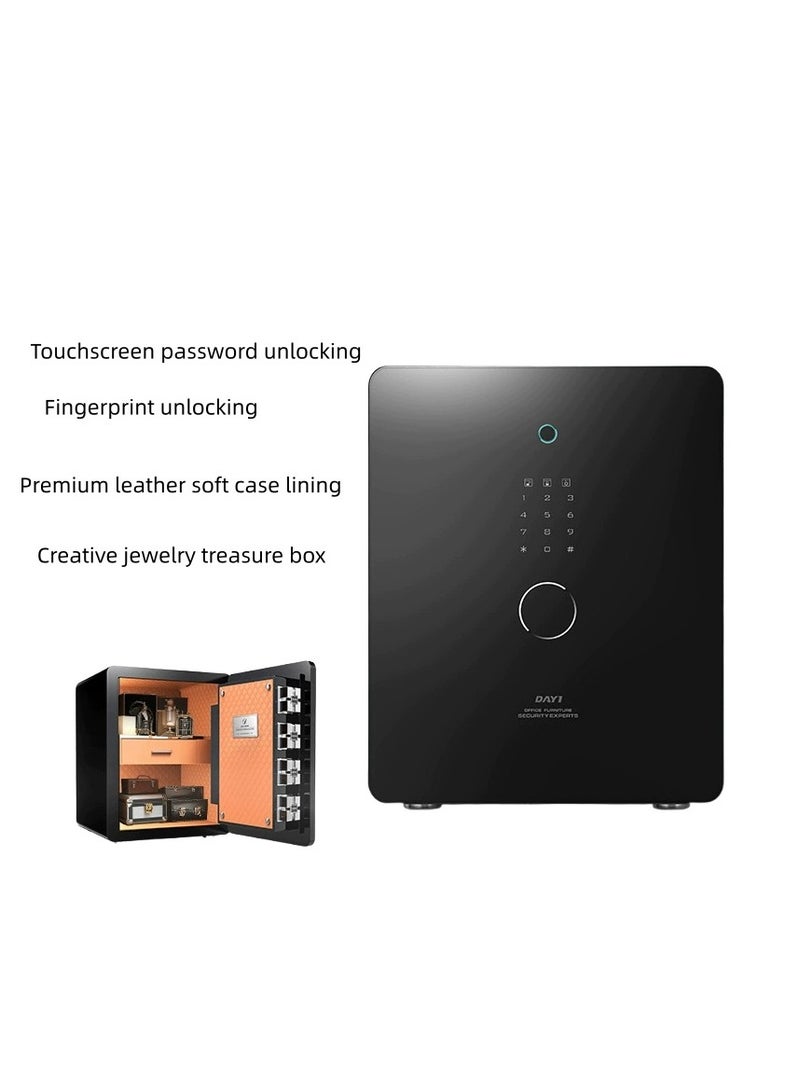 دايي خزنة آمنة للمكتب المنزلي مقاس 45 سم مع خاصية التعرف على بصمات الأصابع وكلمة مرور، مصنوعة بالكامل من الفولاذ، وبطانة جلدية ناعمة فاخرة مع صندوق مجوهرات بالداخل - Image 2