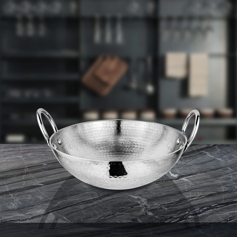 Dynore Stainless Steel Hammered Kadhai/Heavy Bottom Cookware/Kadhai/Kadhai for Kitchen/Utensils for Cooking, Deep Frying with Handle 2 LTR - Image 4