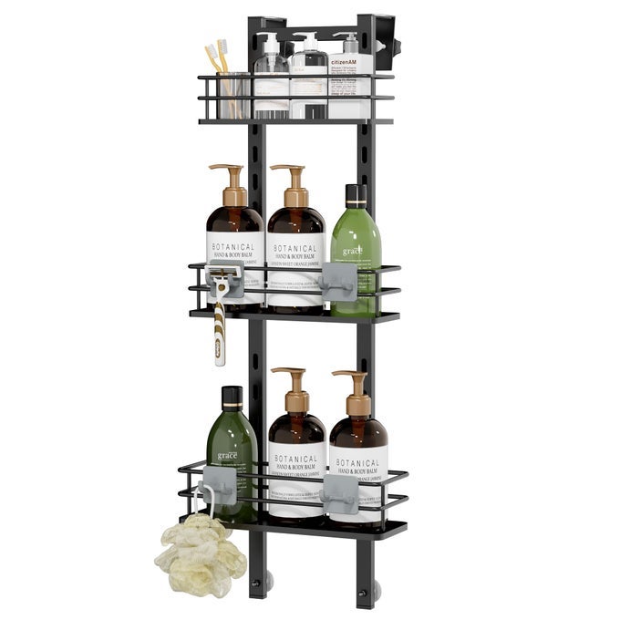 ADJUSTABLE HANGING CADDY BATHROOM ORGANIZER SHELF STORAGE RACK RUSTPROOF SHOWER BASKET MATT BLACK 3 TIER