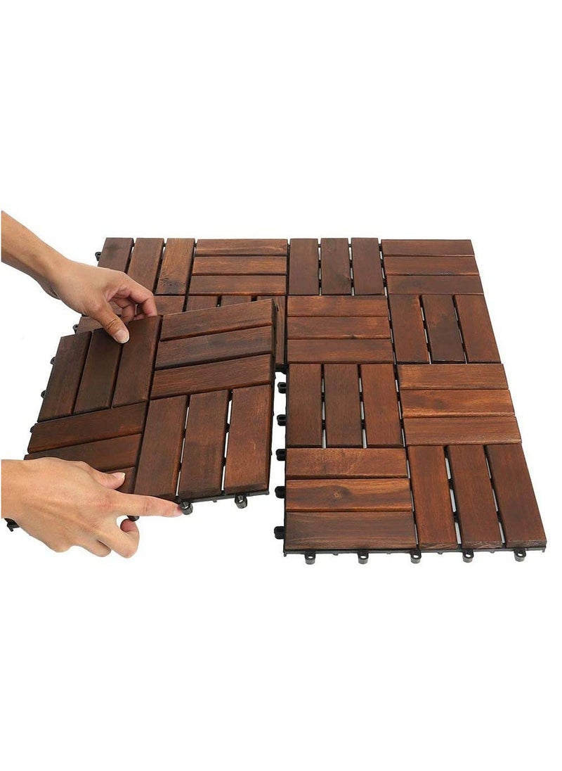 LINGWEI Pack of 10 Wooden Floor Tiles Wooden Interlocking Flooring Deck Garden Diy Tile For Indoor and Outdoor Brown 31x3x31cm  - Image 1
