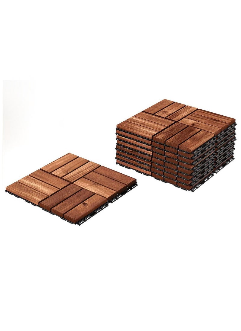 LINGWEI Pack of 10 Wooden Floor Tiles Wooden Interlocking Flooring Deck Garden Diy Tile For Indoor and Outdoor Brown 31x3x31cm  - Image 2