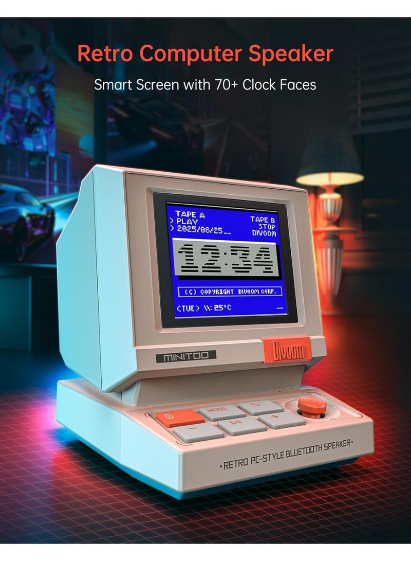 ديفوم سماعة كمبيوتر ديفوم ميني تو ريترو بتصميم بي سي، شاشة بكسل ذكية مع وجوه مخصصة، بلوتوث وصوت USB، ساعة منبه/ضجيج أبيض، هدية إعداد مكتب لغرفة النوم والمكتب والألعاب - Image 2