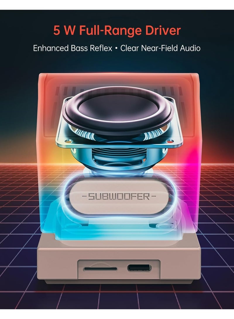 ديفوم سماعة كمبيوتر ديفوم ميني تو ريترو بتصميم بي سي، شاشة بكسل ذكية مع وجوه مخصصة، بلوتوث وصوت USB، ساعة منبه/ضجيج أبيض، هدية إعداد مكتب لغرفة النوم والمكتب والألعاب - Image 3