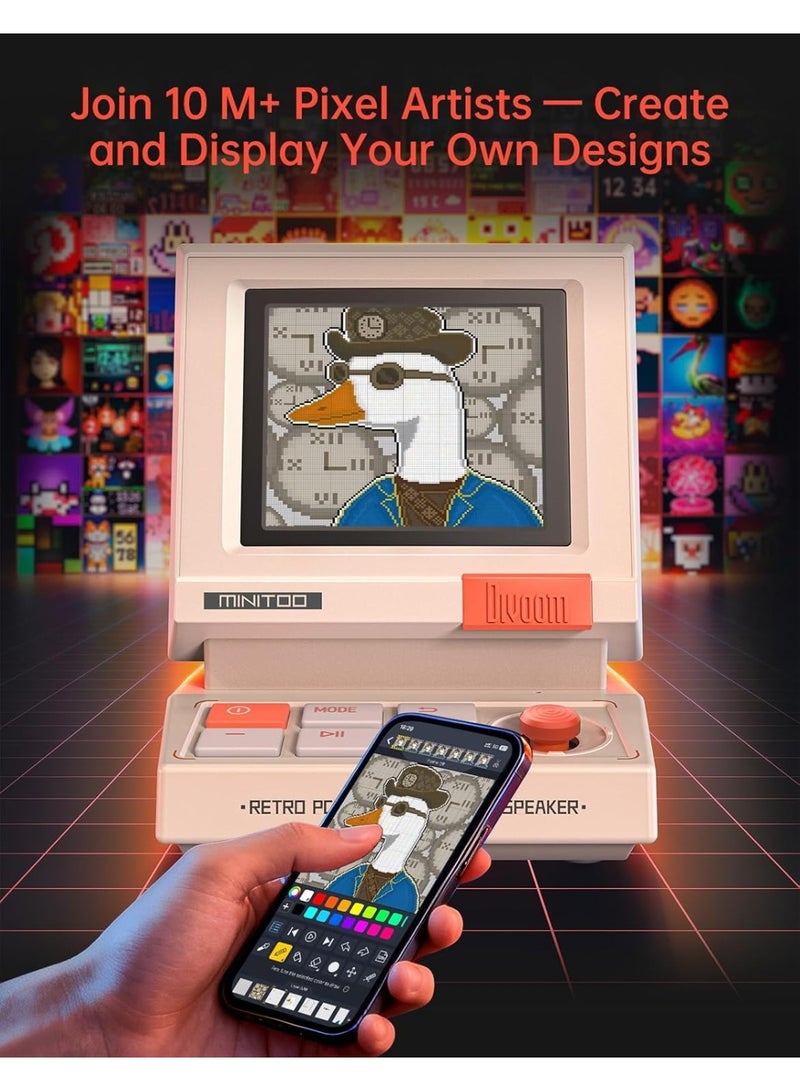 ديفوم سماعة كمبيوتر ديفوم ميني تو ريترو بتصميم بي سي، شاشة بكسل ذكية مع وجوه مخصصة، بلوتوث وصوت USB، ساعة منبه/ضجيج أبيض، هدية إعداد مكتب لغرفة النوم والمكتب والألعاب - Image 4