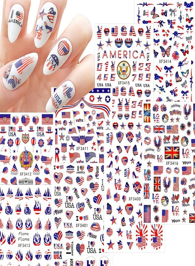 WAFOLOZE 4th of July Nail Stickers, Patriotic Nail Decals for Nails, 3D Self-Adhesive Independence Day Nail Art Stickers, American Flag Fireworks Star Nail Designs for Women Girls, 8 Sheets - Image 2