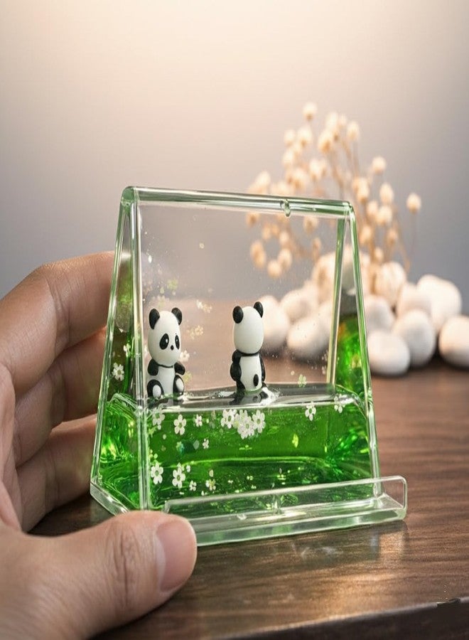 Brijvila Cute Panda Liquid Motion Phone Stand Desk Mobile Stand Green Glitter Unbreakable Acrylic Mobile Holder Decorative Smartphone Stand for Kids Home & Office Desk Accessories - Image 3