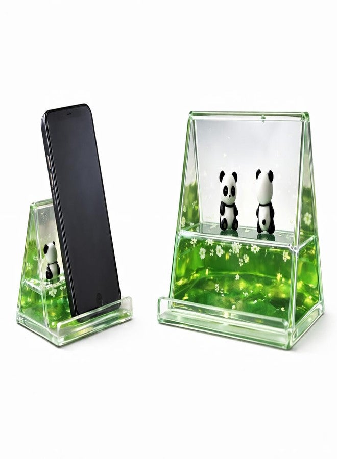 Brijvila Cute Panda Liquid Motion Phone Stand Desk Mobile Stand Green Glitter Unbreakable Acrylic Mobile Holder Decorative Smartphone Stand for Kids Home & Office Desk Accessories - Image 1