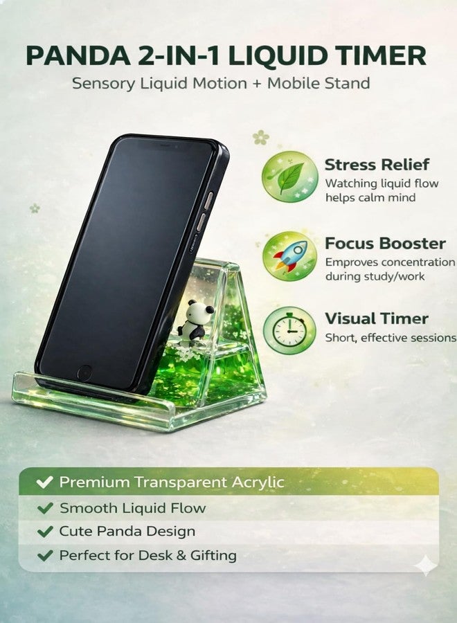 Brijvila Cute Panda Liquid Motion Phone Stand Desk Mobile Stand Green Glitter Unbreakable Acrylic Mobile Holder Decorative Smartphone Stand for Kids Home & Office Desk Accessories - Image 4