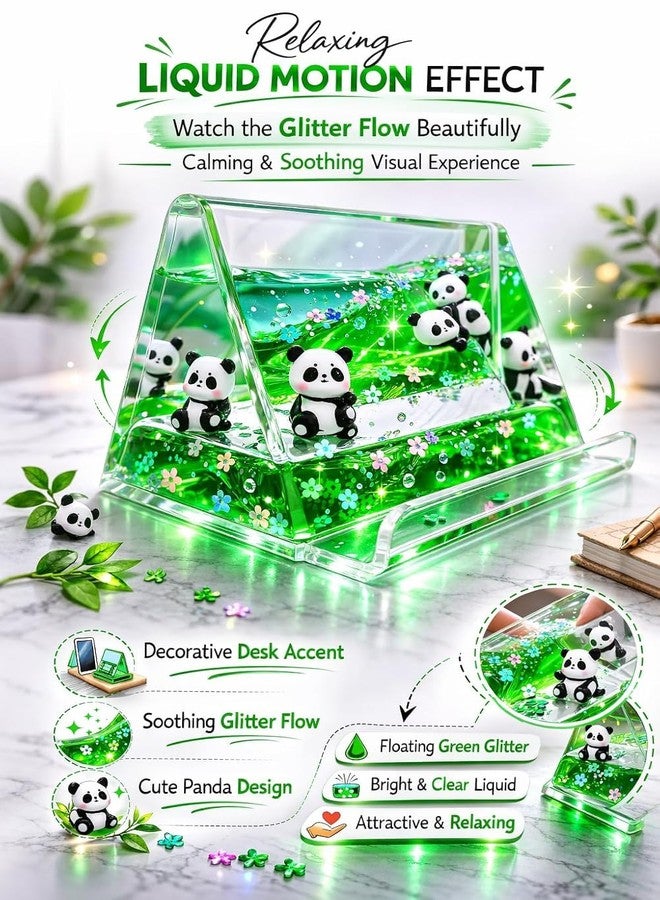 Brijvila Cute Panda Liquid Motion Phone Stand Desk Mobile Stand Green Glitter Unbreakable Acrylic Mobile Holder Decorative Smartphone Stand for Kids Home & Office Desk Accessories - Image 5