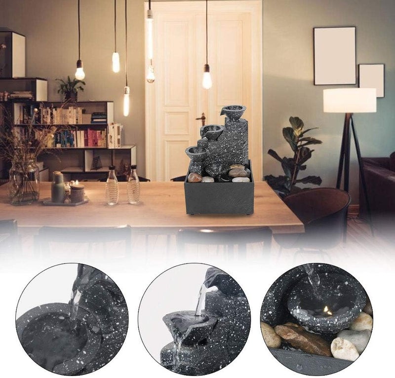 woobles Desktop Fountain, USB Water Fountain Ornament Crafts Indoor Fountain with LED Light and Stones for Home Office Table Decoration- - Image 5