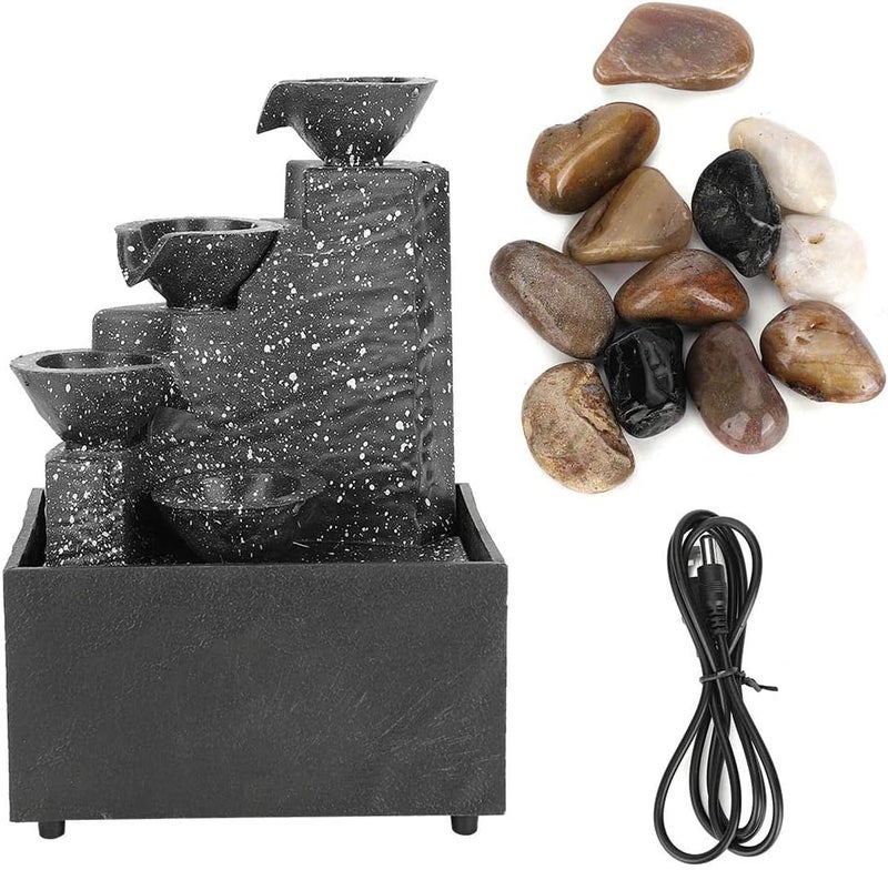 woobles Desktop Fountain, USB Water Fountain Ornament Crafts Indoor Fountain with LED Light and Stones for Home Office Table Decoration- - Image 1