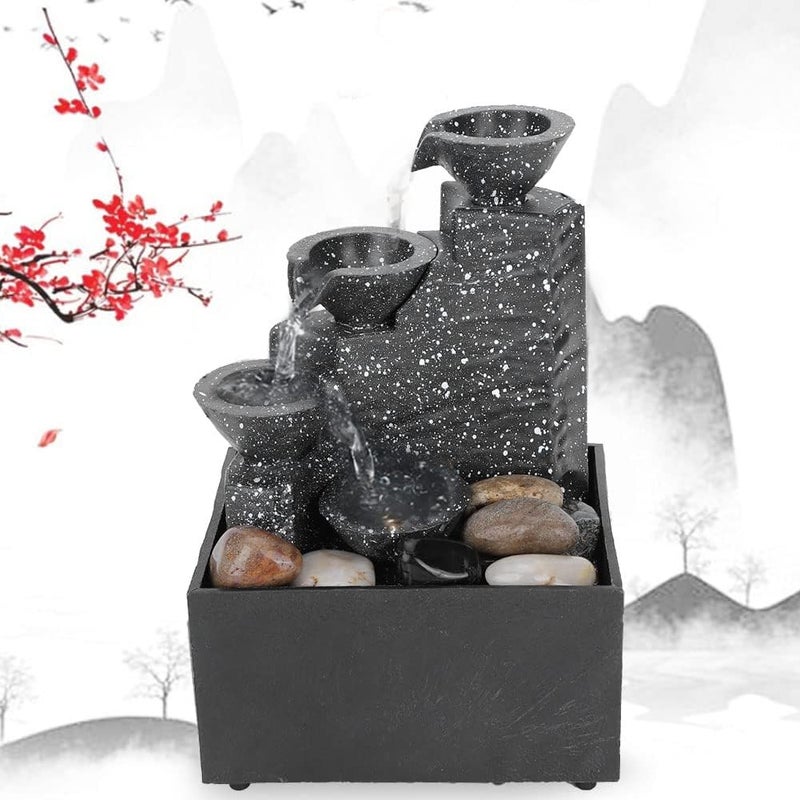 woobles Desktop Fountain, USB Water Fountain Ornament Crafts Indoor Fountain with LED Light and Stones for Home Office Table Decoration- - Image 4