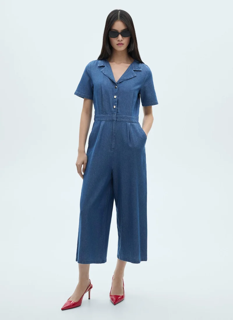 MANGO Short Sleeve Denim Jumpsuit