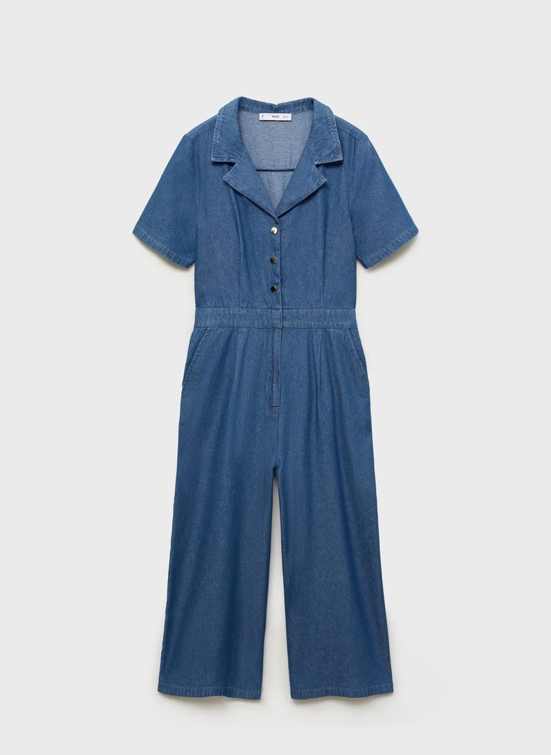 MANGO Short Sleeve Denim Jumpsuit