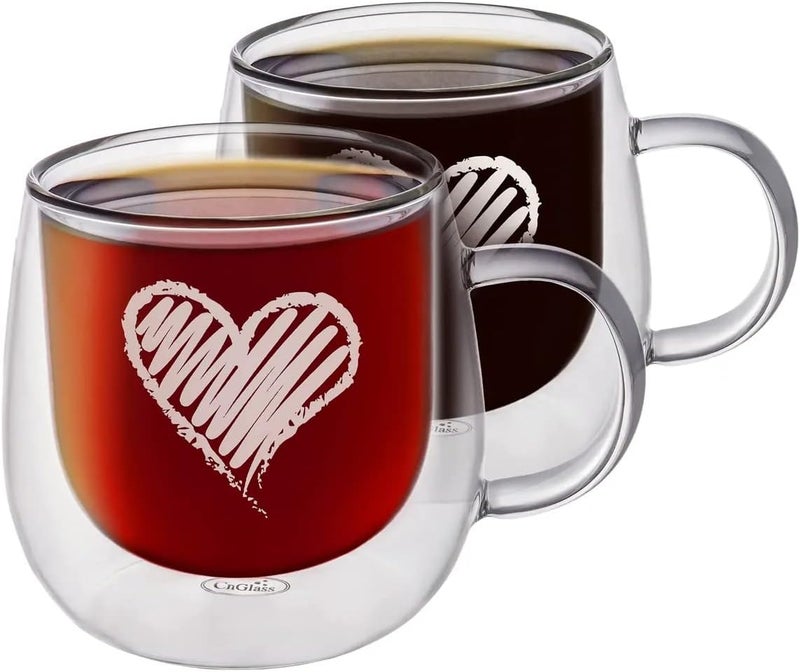 CNGLASS Double Walled Glass Coffee Mugs 10ozLarge Insulated Espresso CupsSet of 2 Clear Glasses Cappuccino Mug with HandleTea Latte Glassware - Image 1