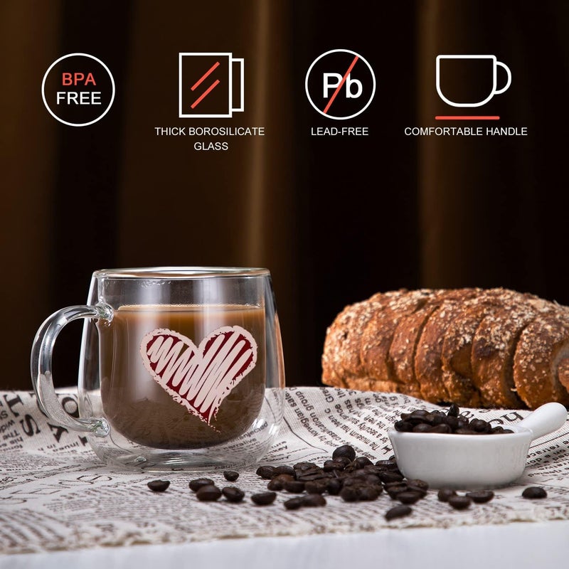 CNGLASS Double Walled Glass Coffee Mugs 10ozLarge Insulated Espresso CupsSet of 2 Clear Glasses Cappuccino Mug with HandleTea Latte Glassware - Image 5