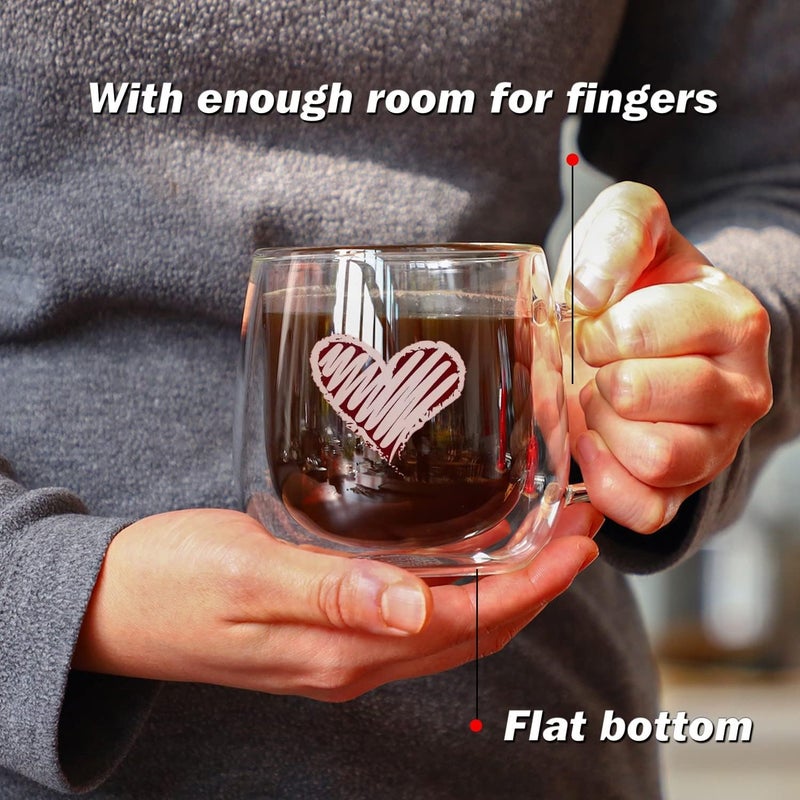 CNGLASS Double Walled Glass Coffee Mugs 10ozLarge Insulated Espresso CupsSet of 2 Clear Glasses Cappuccino Mug with HandleTea Latte Glassware - Image 4