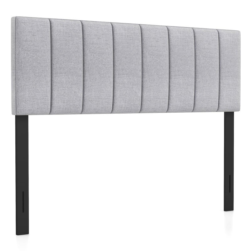 KOMFOTT Linen Upholstered Headboard for Full & Queen Size Bed, Vertical Channel Tufted Rectangular Headboard with Solid Wood Legs & Adjustable Width, Padded Bed Backboard, Easy Assembly (Gray) - Image 1
