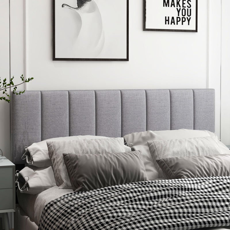 KOMFOTT Linen Upholstered Headboard for Full & Queen Size Bed, Vertical Channel Tufted Rectangular Headboard with Solid Wood Legs & Adjustable Width, Padded Bed Backboard, Easy Assembly (Gray) - Image 3