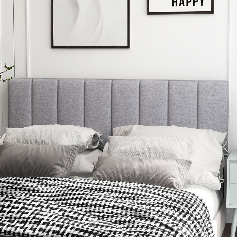 KOMFOTT Linen Upholstered Headboard for Full & Queen Size Bed, Vertical Channel Tufted Rectangular Headboard with Solid Wood Legs & Adjustable Width, Padded Bed Backboard, Easy Assembly (Gray) - Image 2