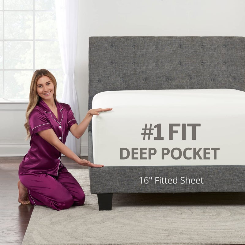 DeaLuxe King Fitted Sheet King Size Fitted Sheet Only Deep Pocket - Real 16  Fitted Bed Sheets Fit Perfectly 14 -18  Deep Mattress & Toppers - Easy Care Lovely Feel - 1 Piece Bottom Fitted Sheet King - White - Image 1