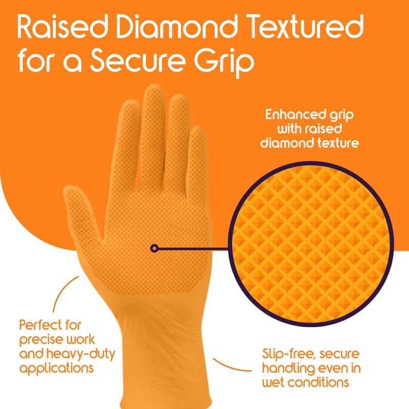 Inspire Heavy Duty Orange Nitrile Gloves Disposable Latex Free | ULTRA 8 Mil Diamond Textured Grip Disposable Cleaning Gloves | Industrial Mechanic Food Extra Large, 100 Count - Image 4