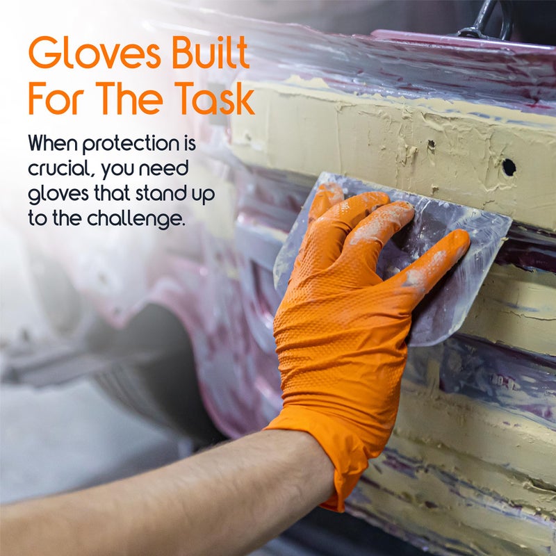 Inspire Heavy Duty Orange Nitrile Gloves Disposable Latex Free | ULTRA 8 Mil Diamond Textured Grip Disposable Cleaning Gloves | Industrial Mechanic Food Extra Large, 100 Count - Image 3