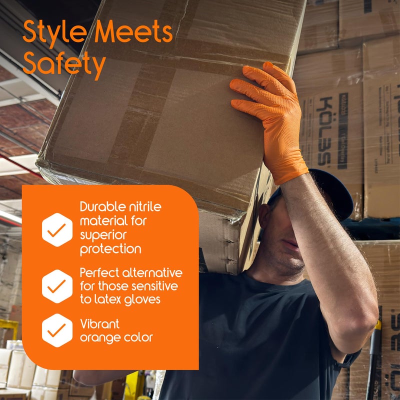 Inspire Heavy Duty Orange Nitrile Gloves Disposable Latex Free | ULTRA 8 Mil Diamond Textured Grip Disposable Cleaning Gloves | Industrial Mechanic Food Extra Large, 100 Count - Image 2